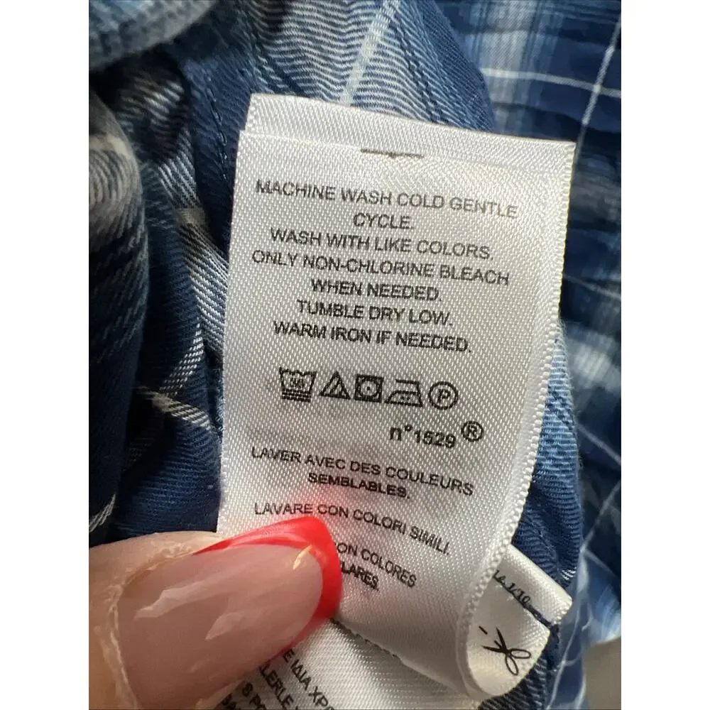 Lauren Ralph Lauren Black Label Plaid Cotton Twill Shirt Blue Womens Size 2X - Picture 11 of 14